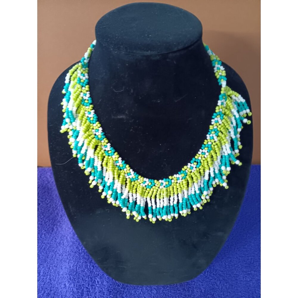 Handmade Multicolor Beaded Fringe Necklace Vibrant Design Statement Jewelry
